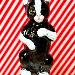 Christmas Polish Glass Black & White Kitty Cat Ornament Glitter Accents Meow